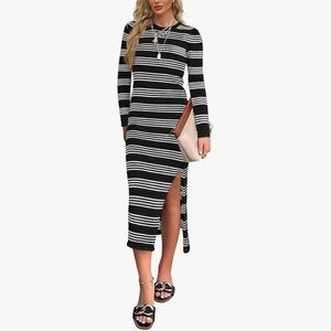 Wiholl Lightweight Knit Spring Sweater Dress Long Sleeve Fitted Side Slit Soft